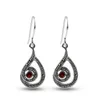 Retro Dangle S925 Sterling Silver Water Drop Shaped Earrings for Women Inlaid with Garnet Fine Jewelry Wedding Party Gift