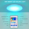 CNSUNWay LED-plafondverlichting armaturen Flush Mount 12inch 30W Smart plafondlichten RGB Kleur Verandering Bluetooth WiFi App Control 2700K-6500K Digable Sync