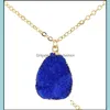 Pendant Necklaces Simple Druzy Drusy Waterdrop Pendant Women Resin Handmade Gold Chains Necklaces For Female Christmas Part Mjfashion Dhl4D