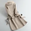 Kadın yünü karışımlar kış sonbahar kaşmir palto ile kemer çıkarılabilir gerçek kürk yakalı kadın yumuşak rahat qn3816 220829