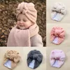 Beretten Solid Lamb Wol Bow Baby Hoed Tulband Infant Peuter Cap Beanies Hoofdwraps For Girls Boy 3-5t