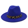 Bérets Mode Tendance Femmes Dames Laine Feutre Fedora Chapeau Imprimé Léopard Large Bord Panama Casual Fête Formelle Hiver Fedoras