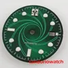 Kits de réparation de montres 31mm sans logo noir/bleu/vert/gris cadran Vortex motif de fenêtre de date adapté au mouvement ETA 2836 Miyota index lumineux vert