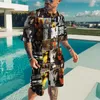 Herresp￥r Summer Men's Suit Short Sleeve Shorts Man Casual Simple Type 3D Printed Hip Hop Plus Size O-Neck Men t-shirt 2 Piece