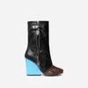 2022 Kvinnor Stövlar Fyra säsonger Europeiska och amerikanska modebältet Buckle Wedge Heel Square Toe Color Matching Sleeve Boots