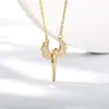 Pendant Necklaces Wing Angel Stainless Steel Gold Color CZ Necklace For Women Wedding Band Choker Cubic Zirconia Jewelry Bride Gift