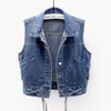 Gilet da donna Gilet Donna Streetwear 4XL Chic CrissCross Tasca Design Moda Adolescenti Capispalla in denim Senza maniche Giacca corta da donna vintage 220827