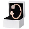 Polerad Pave Bead Open Ring 925 Sterling Silver Women's Wedding Designer Jewelry for Pandora Rose Gold Rings set med Original Box