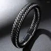 Charm Bracelets Fashion Wire And Leather Rope Mixed Braided Bracelet Men Punk Jewelry Stainless Steel Magnetic Clasp Bangles Male Wristband