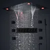 2022 Luxury Bathroom Black Shower Set Large Ceilling LED Showerhead Panel 24inch Waterfall Rain Spray Faucets With Body Jets System