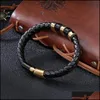 Cadeia de link Madeira artesanal MTILayer Bracelets de couro trançado para homens Link Chain Fashion Fashion Magned Cord Black Vint DhSeller2010 DHS3S