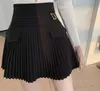 Skirts Womens Black Pleated Women High Waist Mini Skirt Metal Letter d Design A-line Clubwear Korean Sexy Streetwear Show Casual