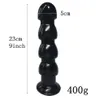 9 인치 유연한 항문 구슬이있는 빨판 섹스 제품 항문 섹스 장난감 성인용 양질의 실리콘 대형 엉덩이 플러그 23cm Y200411259L