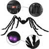 Autres fournitures de fête d'événement 200cm Araignée de simulation géante effrayante noire avec une énorme lumière LED violette Accessoires hantés Intérieur Extérieur Décoration d'araignée d'Halloween 220829