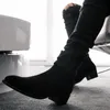 Fashion F4ac3 Black Boots Flock Business Handmade Men Shoes Ankle Slip On Solid