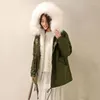 Trench femme manteaux femmes hiver 2022 armée vert veste épais Parkas fourrure de raton laveur col à capuche vêtements d'extérieur CC308