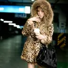 Fourrure femme Zadorin 2022 mode Streetwear chaud à capuche léopard fausse manche moelleux fausse fourrure veste longue hiver pardessus L220829