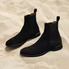 Men Chelsea Boots Fashion Black Flock Business Handmade Men Shoes Enkle Slip On Solid