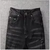 Mens Designer Jeans High Elastics Distressed Ripped Slim Fit Motorcykelcyklist för män S Fashion Black Pants#030 28-38