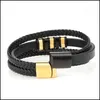 Chaîne à maillons Bracelets en cuir tressé Mtilayer faits à la main pour hommes Chaîne à maillons Strand Mode Fermoir magnétique Cordon noir Vint Dhseller2010 Dhs3S