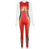 Damen-Jumpsuits, eng anliegender Damen-Jumpsuit mit hoher Taille und bedrucktem Rundhalsausschnitt