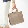 Sacs de rangement sac fourre-tout écologique Portable toile de jute Jute Shopping sac à main bambou boucle poignées rétro femmes épaule