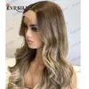 Glueless Transparent 13x4 Spets Front Human Hair Wigs Long Wavy Ash Blonde 26 tum 180densitet sn￶ren peruker naturliga h￥rf￤ste kvinnor