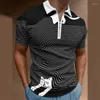 Men's Polos Mens Black Top Men 3D Printed Zipper Summer Casual Blouse Lapel Short Sleeves Shirt Yoga Long Sleeve