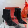 Bottines en strass avec bouts pointus pour chaussures pour femmes, chaussures de luxe de styliste de 9,5 cm, talons aiguilles de qualité supérieure, en peau de mouton, en daim, à la mode, botte romaine