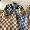 Gilets pour hommes damier pull gilet hommes col en V lâche Plaid mode Vintage tout match tricot pulls étudiants Harajuku coréen Preppy Chic 220829