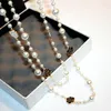 Подвесные ожерелья длинно имитируемое жемчужное ожерелье для женщин Цветок Двойной слой Коллан Лангэ Донна Камелия Макси Подарок