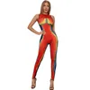 Damen-Jumpsuits, eng anliegender Damen-Jumpsuit mit hoher Taille und bedrucktem Rundhalsausschnitt