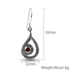 Retro Dangle S925 Sterling Silver Water Drop -vormige oorbellen voor vrouwen ingelegd met Garnet Fine Jewelry Wedding Party cadeau