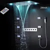 Set doccia termostatico per bagno di alta qualità Set da 24 pollici per soffione a cascata con soffione a cascata LED con set di rubinetti a getto per il corpo massaggiante