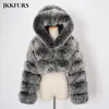 Fur furse fausse manteau chaud manteau moteur de mode veste à capuche épaisse épais vêtements extérieurs en cuir authentique S7894 220829