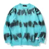 Mens Sweaters Streetwear Tiedye Stripe Knitted Sweaters Mens Hip Hop Harajuku Distressed Inkjet Color Oversize Casual ONeck Pullover Couples 220829