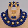 Smyckesupps￤ttningar Black Champagne Gold Costume Necklace Frican Set Simulated Pearl Nigerian Beads Fzz101