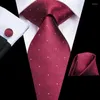 Bow Ties Hi-Tie Mentie Burgundy Paisley Silk Wedding Tie للرجال تصميم أزياء جودة Hanky ​​Cufflink Gift