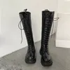 Botas femininas clássicas de design com fecho de correr atadura mulher sapatos de plataforma pretos botas de couro confortáveis joelheiras qualidade superior Knight cano alto 35-40