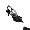 럭셔리 진주 체인 키튼 힐 샌들 부드러운 가죽 컬러 매칭 여성 디자이너 신발