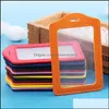 Business Card Files Pu Leather Id Badge Case Clear With Color Border Lanyard Holes Card Holder 11X7Cm Office Stationery Supplies Drop Dhahm