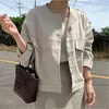 Sungtin Lin Coton Blouse Manteau Veste Femmes Élégant Coréen Lâche Femme Casual Lin Mince Veste Vintage Poches Streetwear 220830