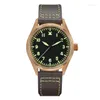 Relojes de pulsera San Martin reloj de bronce militar YN55A estilo Retro Simple para hombre relojes mecánicos automáticos correa de cuero 20Bar