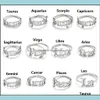 Band Rings Stainless Steel 12 Constellation Zodiac Ring For Women Men Antique Style Design Letter Leo Aries Open Rings Minim Sexyhanz Dhhki