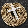 Pendant Necklaces Stainless Steel Necklace Cross Jesus Christian Jewelry Cuba Curb Chain Gold Color For DIY Making Findings