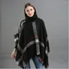 Scarves Autumn Women Luxury Wool Plaid Cardigan Turtleneck Cape Winter Warm Knitting Batwing Sleeveless Tartan Poncho Sweater2716598