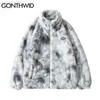 Men's Jackets Hip Hop Winter Faux Fur Fleece Jacket Streetwear Men Harajuku Tie Dye Heart Fuzzy Warm 2022 Casual Zipper L220830