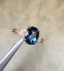 Cluster Rings Natural Blue Topaz Gemstone S925 Sterling Silver Rose Glod Ring Diamond Women Fine Jewelry