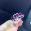 Küme Yüzükleri% 100 Doğal Garnet Halkası 925 STERLING Gümüş Şarap Kırmızı Taşlı Mücevher Kadınlar İçin Güzel Takı Hediye Oval Doğum Taşı 3 4mm