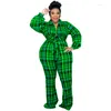 Broek plus size jumpsuits dames kleding korset hoge taille lange mouw rompers herfst plaid print casual flare jumpsuit oversize